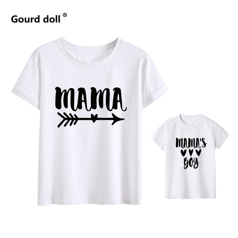 Family Fashion matching short t shirt mommy and girl son letters mama boys clothes t shirt little baby kids outfits Look Tops.  Mama & Mama's Boy