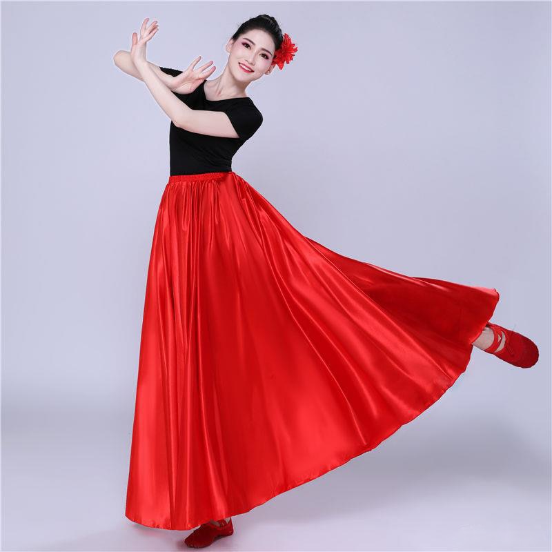 360 Degree Satin Skirt Belly Dance Women Gypsy Long Skirts Dancer Practice Wear 15 Colors Assorted Solid Purple Gold Dance Skirt