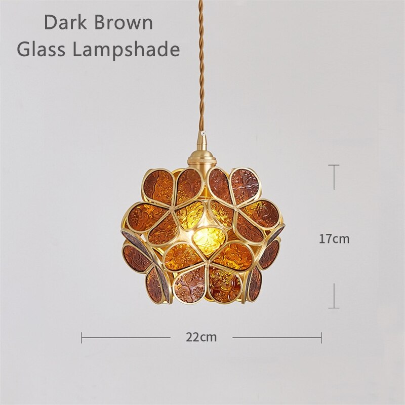 Nordic LED Flower Copper Pendant Lamp Tiffany Glass Kitchen Bedroom Dining Living Room Home Lighting Hotel Hanging Light Fixture