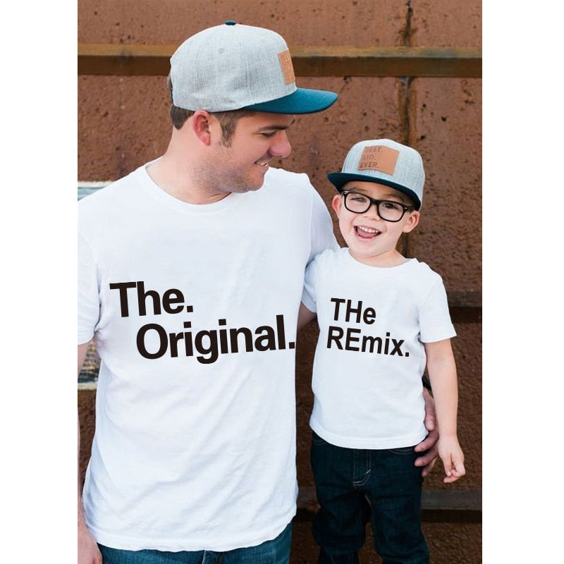 The Original Remix Family Matching Outfits Daddy Mom Kids T-shirt Baby Bodysuit Family Look Father Son Clothes Father's Day Gift.  The Original and The Remix T-Shirt