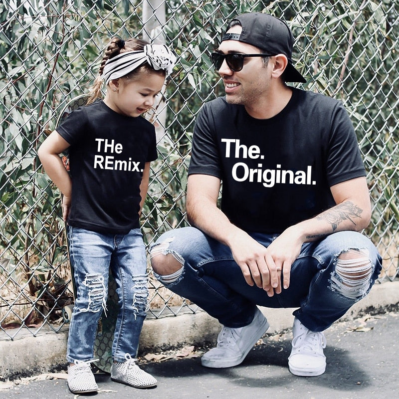 The Original Remix Family Matching Outfits Daddy Mom Kids T-shirt Baby Bodysuit Family Look Father Son Clothes Father's Day Gift.  The Original and The Remix T-Shirt