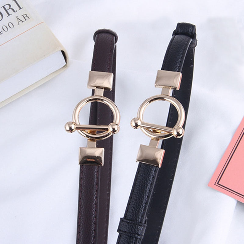 Women Leather Thin Belt Metal Simple Hook Buckle Adjustable Waist Strap For Trouser Dress Brand Designer Decoration Waistband