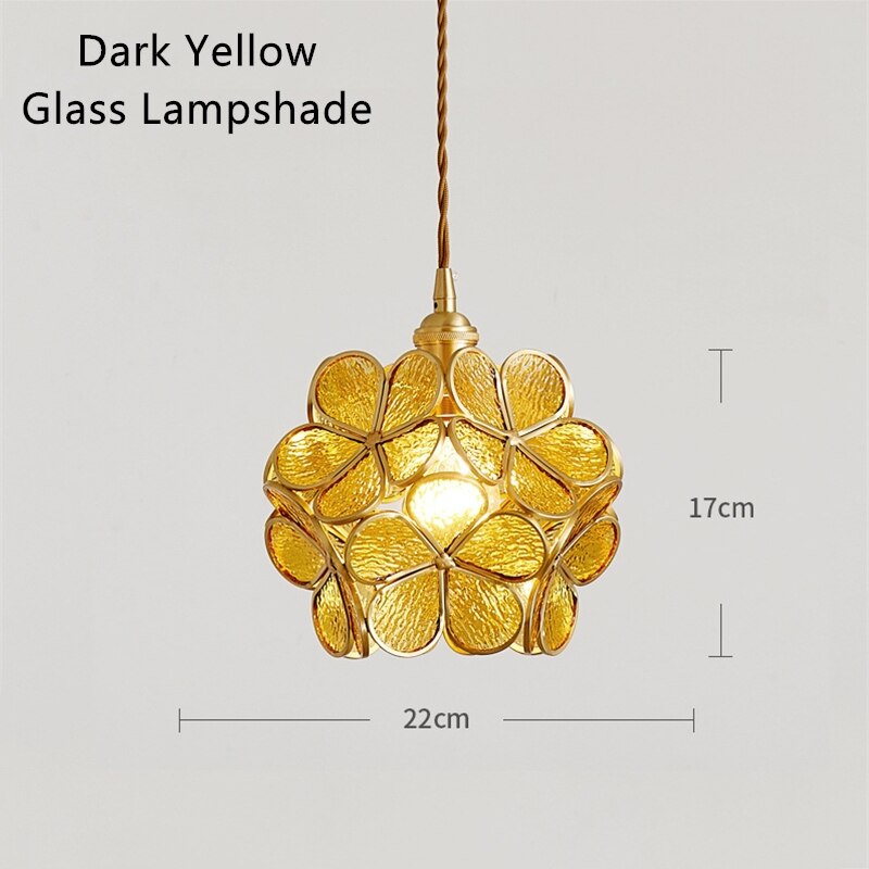 Nordic LED Flower Copper Pendant Lamp Tiffany Glass Kitchen Bedroom Dining Living Room Home Lighting Hotel Hanging Light Fixture