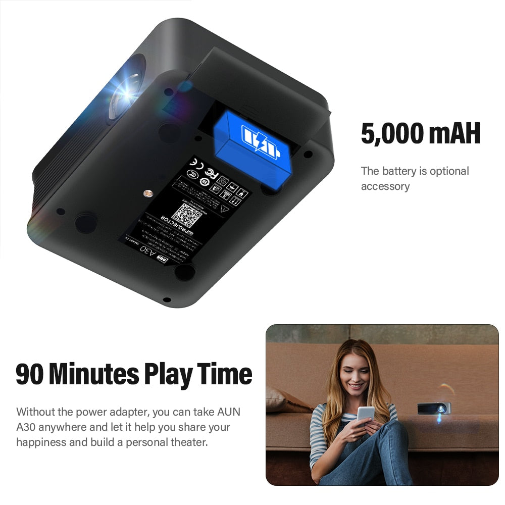 MINI Projector A30C Pro Smart TV WIFI Portable Home Theater Cinema Sync Android Phone Beamer LED Projectors for 4k Movie.