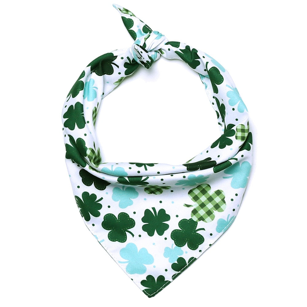 Dog or Cat Bandana For Small Large Dogs Green Lucky Clover Dog Bibs Scarf Washable Cozy Cotton St. Patrick's Day Pet Saliva Accessories