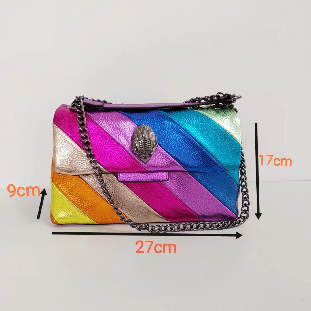 Rainbow Wave Pattern Women Handbag Eagle Head On The Front Flap Jointing Colorful Cross Body Bag Patchwork Pu Leather