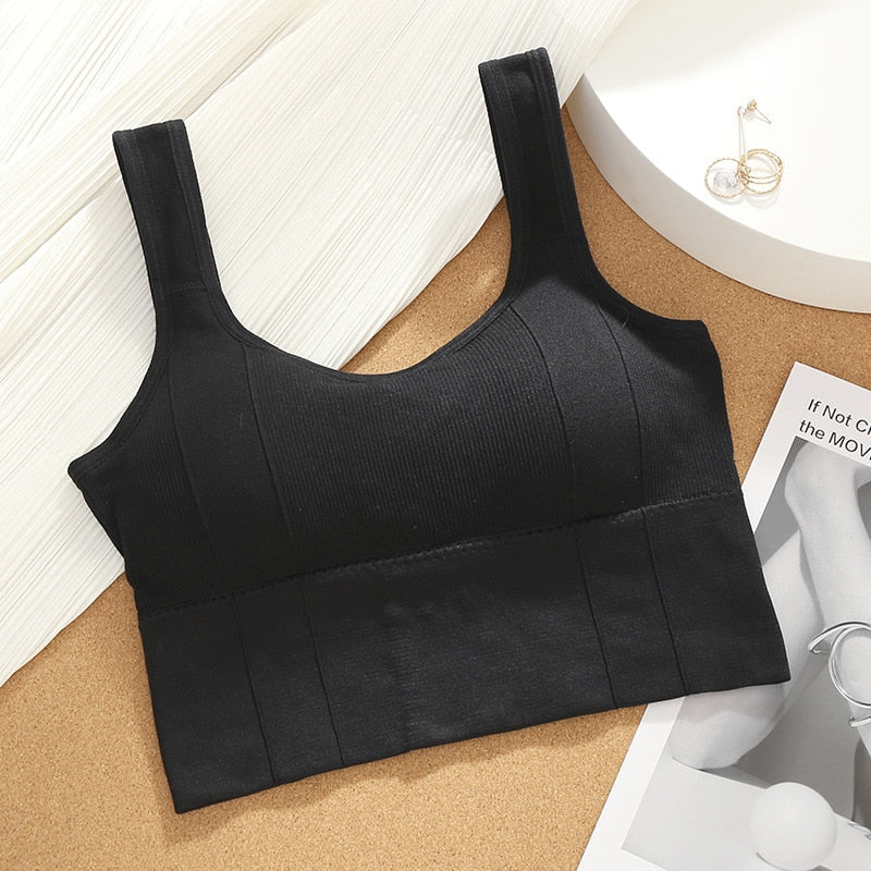 Seamless Crop Top Women Underwear Wire-Free U-Shaped Camisole Wide Straps Striped Solid Bralette Lingerie One-Piece Tube Tops