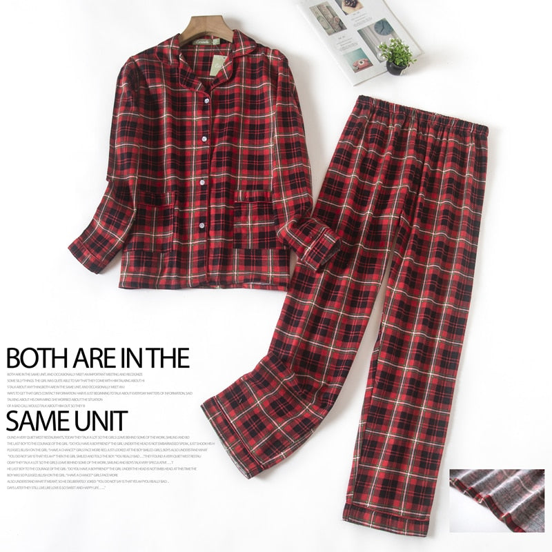 Women&#39;s Pajamas Plus Size S-XXXL Clothes Ladies Flannel Cotton Home Wear Suit Autumn Winter Pajamas Plaid Print Sleep Tops