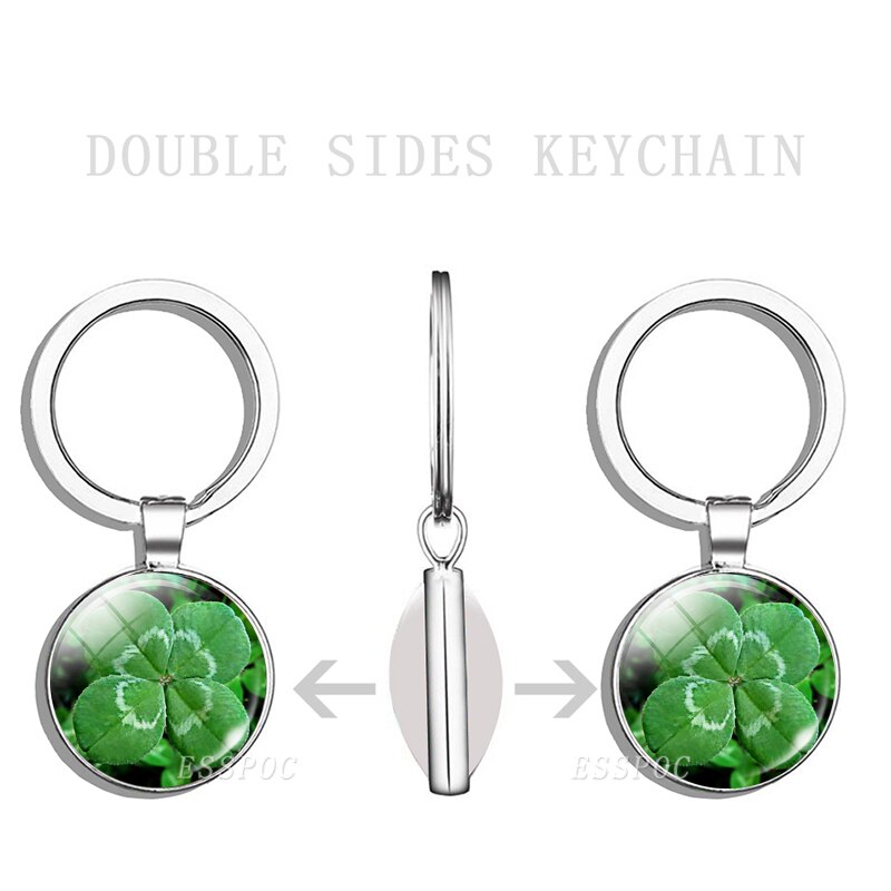 Clover Keychain Four Leaf Clover Glass Ball Double Side Pendant Metal Keyring Lucky Jewelry Gift for Men Dropshipping