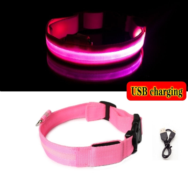 LED Dog Collar Light Anti-lost Collar For Dogs Puppies  Night Luminous Supplies Pet Products Accessories USB Charging/Battery.  Find your Dog if Lost.  Great for dog walking at night time!