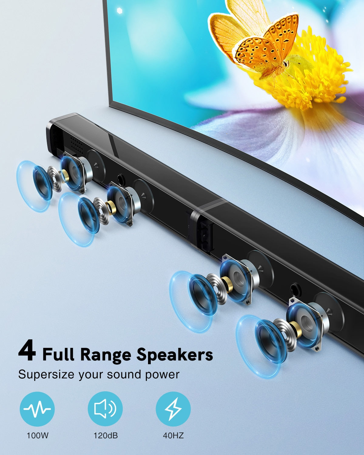 ULTIMEA 100W TV SoundBar 2.1 Bluetooth Speaker 5.0 Home Theater Sound System 3D Surround Sound Bar Subwoofer Bluetooth Speakers