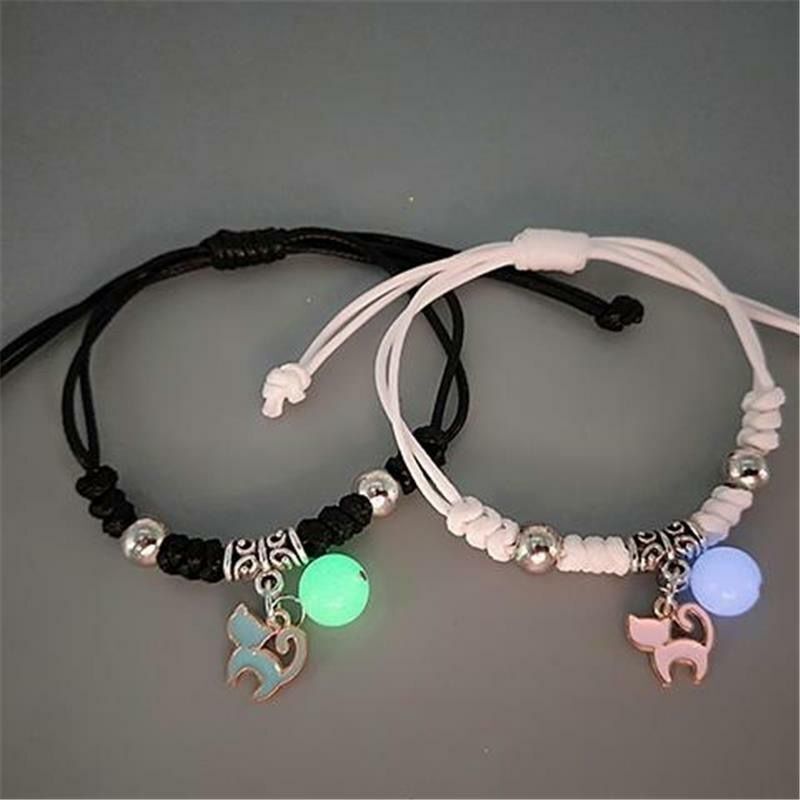 2022 Luminous Cat Star Moon Bracelet Couple Charm Handmade Adjustable Rope Matching Friend Bracelet Infinite Love Jewelry Gifts