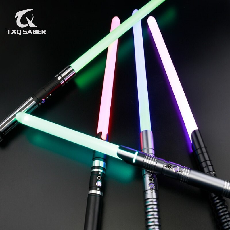 TXQSABER Heavy Dueling RGB / Neo Pixel Smooth Lightsaber colors Changing Metal Hilt Lock up Blaster Laser Jedi Sword Kids Toys