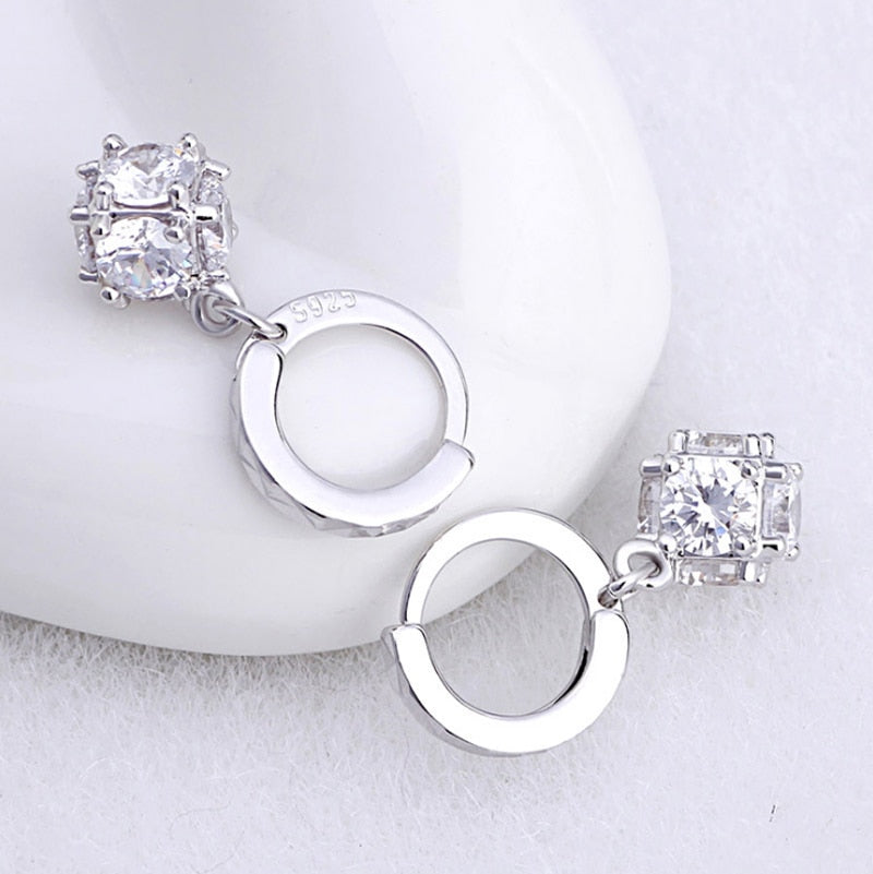 New Trending 925 Silver Needle Earrings for Women Natural Clear Zircon Piercing Stud Earrings Wedding Ear Christmas Gift Jewelry