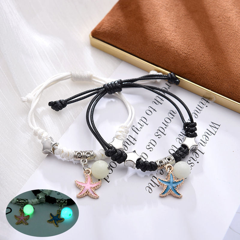 2022 Luminous Cat Star Moon Bracelet Couple Charm Handmade Adjustable Rope Matching Friend Bracelet Infinite Love Jewelry Gifts