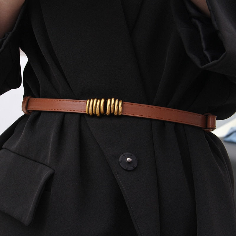 Women Leather Thin Belt Metal Simple Hook Buckle Adjustable Waist Strap For Trouser Dress Brand Designer Decoration Waistband