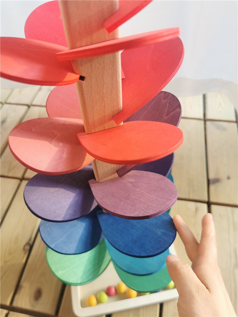 High Quality Rainbow Music Sounding Trees Wooden Petals Assembly Marble Run BallsTracking Kids Educational Toys