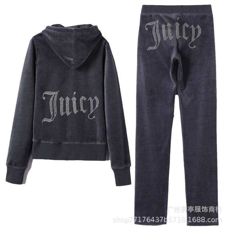 juicy coutoure tracksuit pant sets 100% velvet best quality 1:1 original Tracksuit Hoodie Suit Women Velour Sweatshirt and Pants