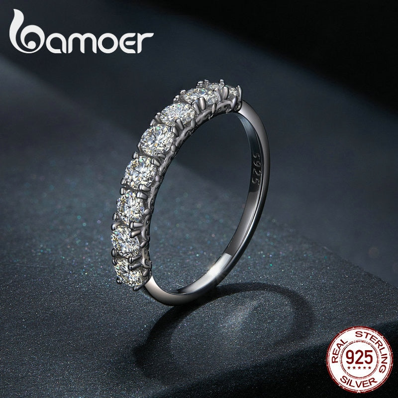 BAMOER 0.8CT D Color VVS1 EX Round Moissanite Ring 925 Sterling Silver Eternity Ring Women Engagement Wedding Luxury Band