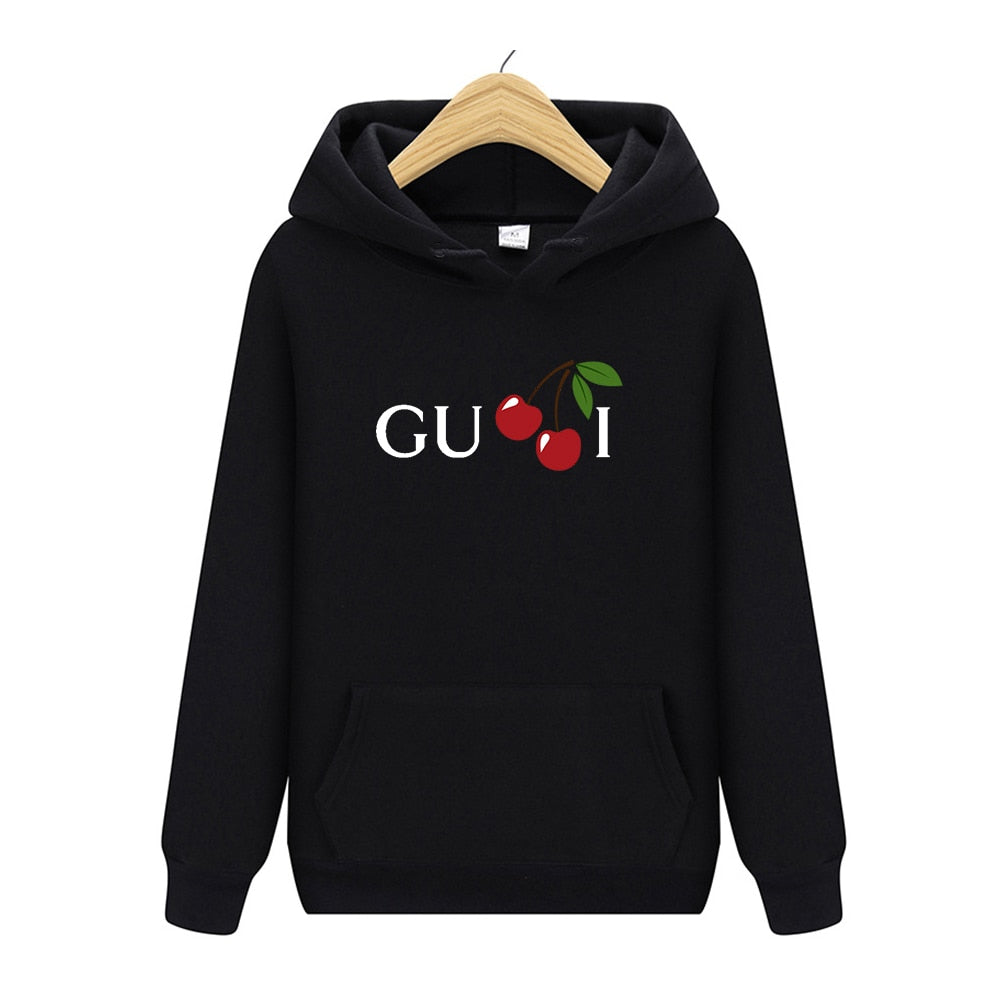 Women Cherry Cute Letter Print Sweatshirt Hoody Hoodies Solid Long Sleeve O Neck Brand Ladies Top Fashion Streetwear Clothing