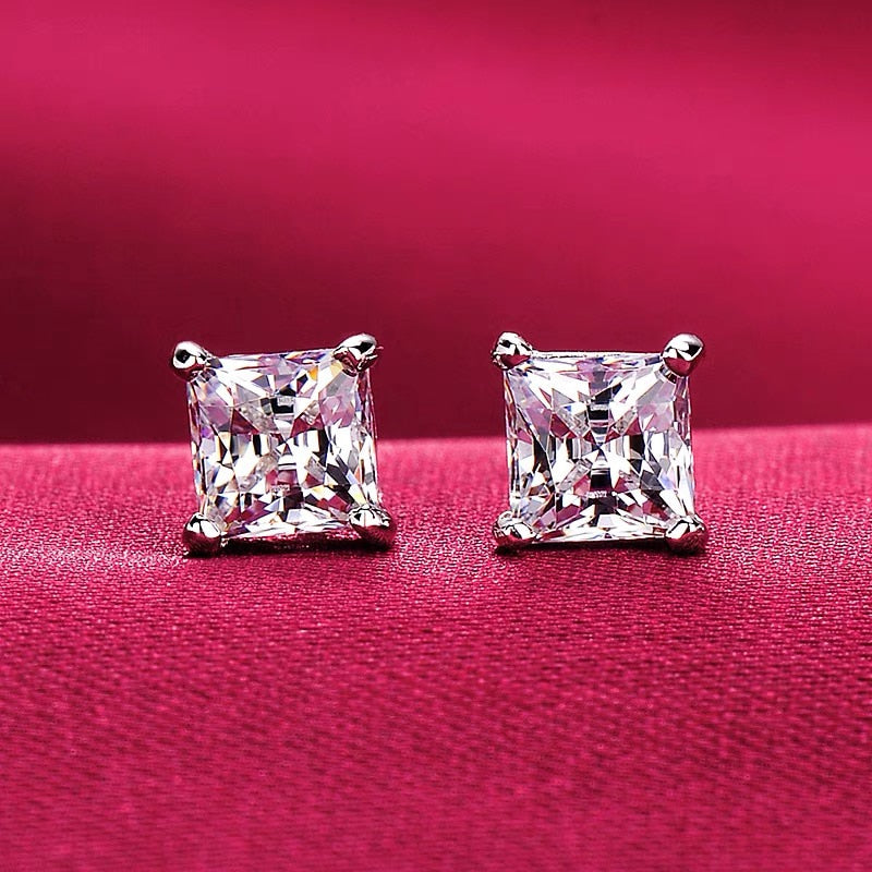 New Trending 925 Silver Needle Earrings for Women Natural Clear Zircon Piercing Stud Earrings Wedding Ear Christmas Gift Jewelry