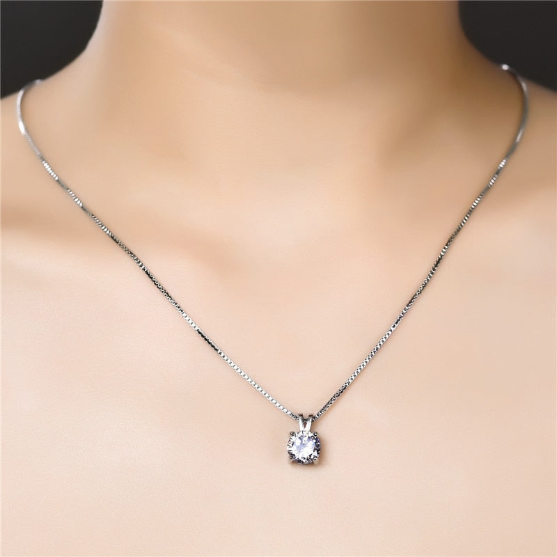 2.0ct Solitaire Pendant Necklace Women Allergy Free Tibetan Silver Choker Statement Necklace Bride Wedding Jewelry with Gift Box