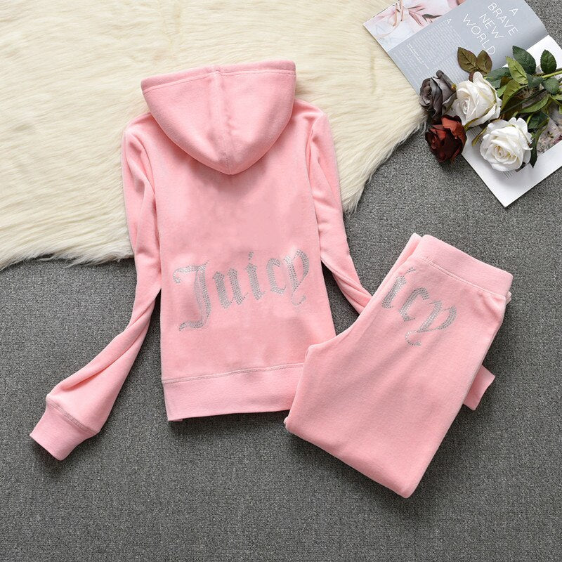 Juicy Coutoure Tracksuit Women&#39;s Brand Velour Tracksuit Suit Women Velvet Juicy Sweatshirts and Pants with Diamonds Pant Sets