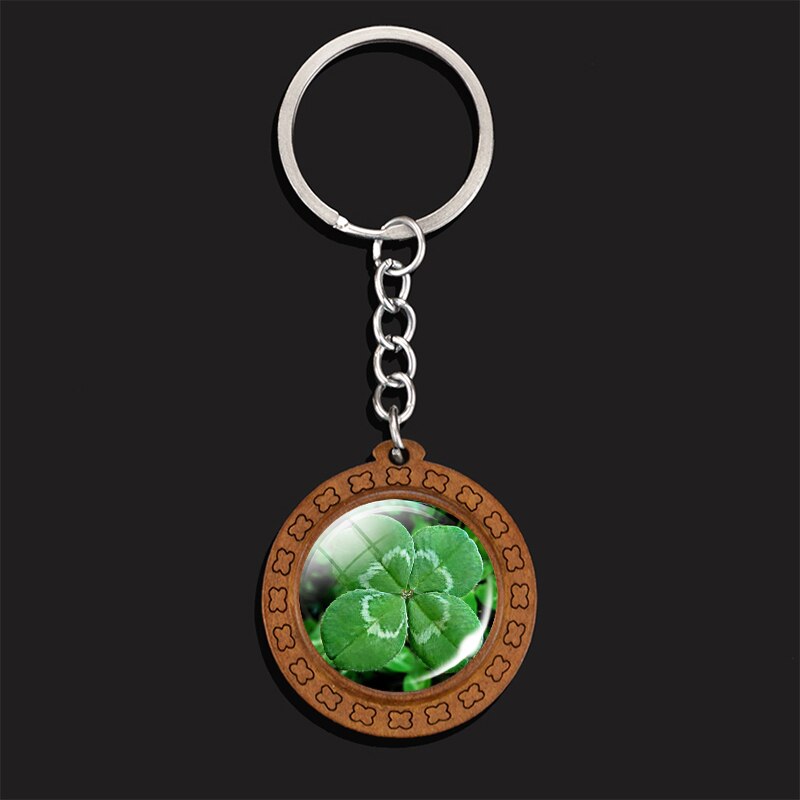 Clover Keychain Four Leaf Clover Glass Ball Double Side Pendant Metal Keyring Lucky Jewelry Gift for Men Dropshipping