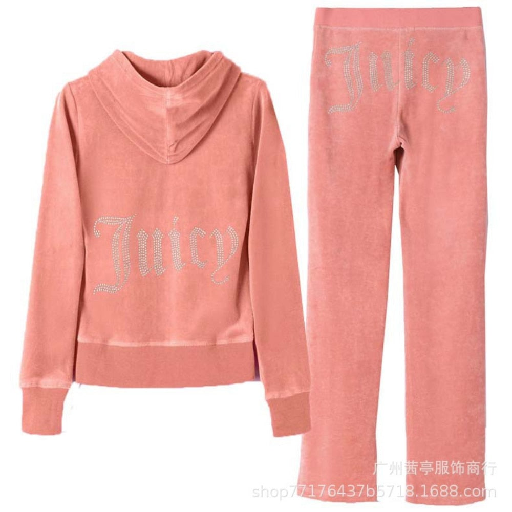 juicy coutoure tracksuit pant sets 100% velvet best quality 1:1 original Tracksuit Hoodie Suit Women Velour Sweatshirt and Pants