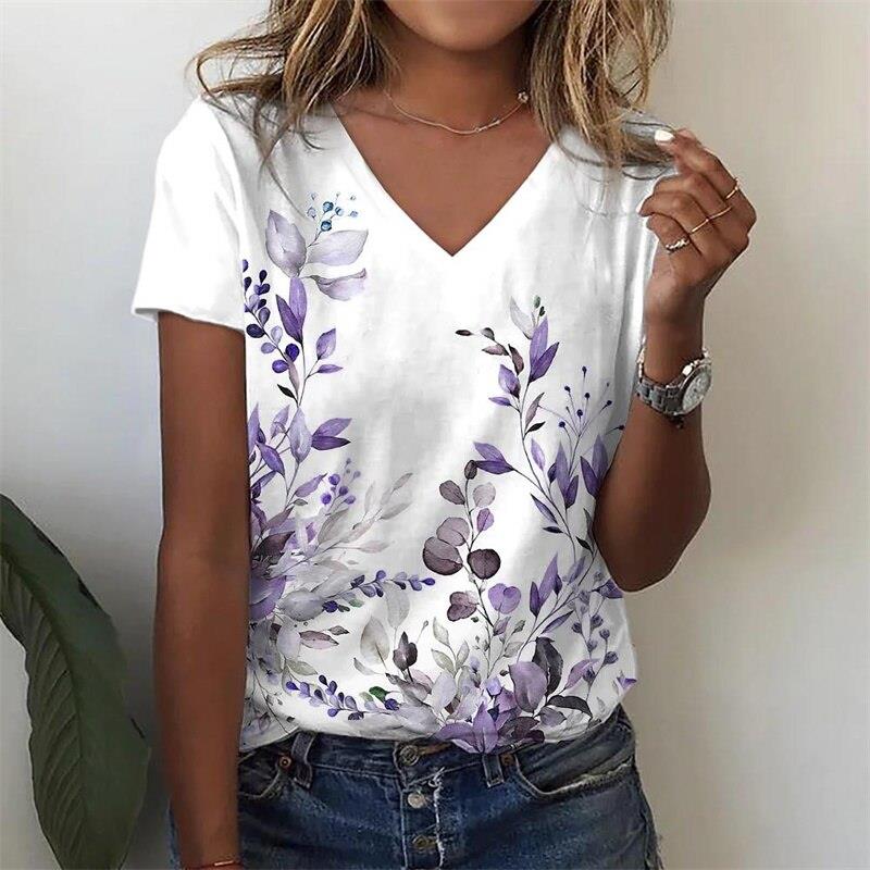 Summer Women Short Sleeve V-neck Oversized T Shirt for Women White Fashion Ladies T-shirt 3d Dragonfly Print Top Casual Clothes