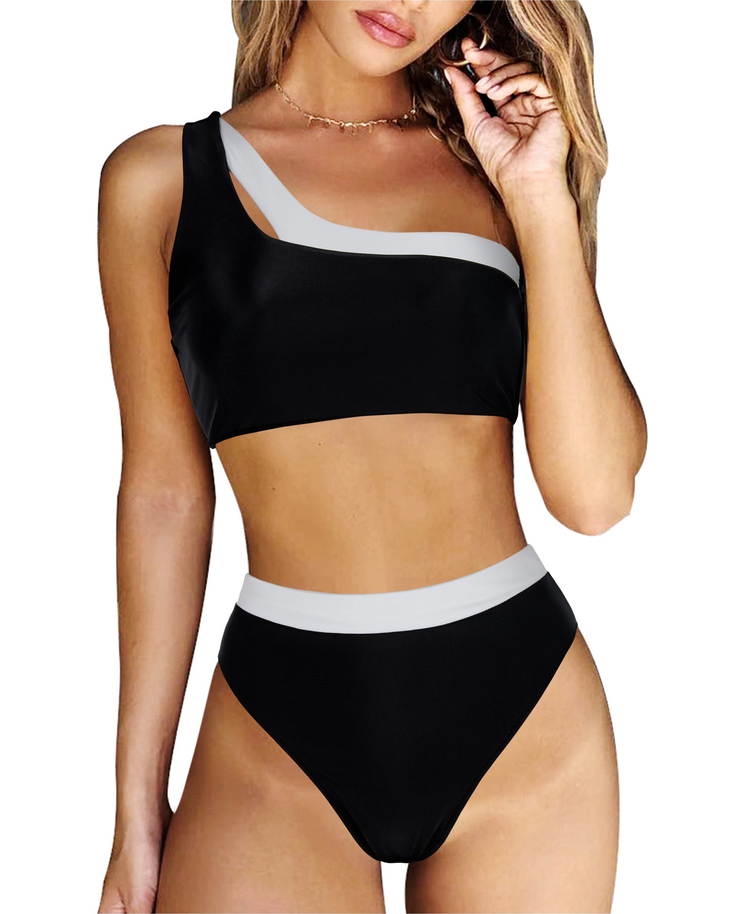 Bikini 2023 Women High Waist Swimsuit Sexy One Shoulder Beachwear Push Up Bathing Suit Cutout Swimwear Two Piece Swimsuit Women