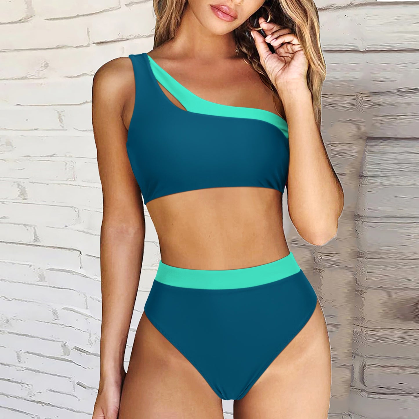 Bikini 2023 Women High Waist Swimsuit Sexy One Shoulder Beachwear Push Up Bathing Suit Cutout Swimwear Two Piece Swimsuit Women