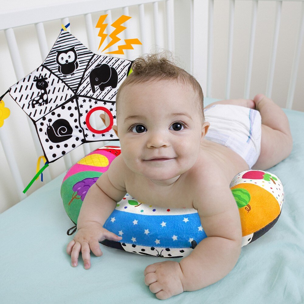 teytoy Tummy Time Pillow Toy, Black and White High Contrast Baby Toy with Mirror, Montessori Sensory Toy for Infant Toddler