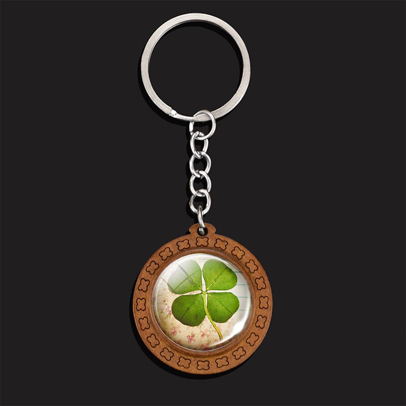 Clover Keychain Four Leaf Clover Glass Ball Double Side Pendant Metal Keyring Lucky Jewelry Gift for Men Dropshipping