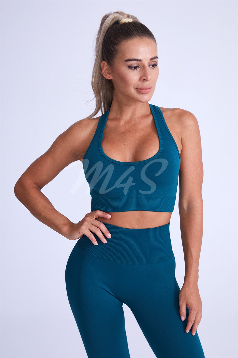 Ensemble Female 2 Pieces Yoga Set Women Seamless Thumb Hole Gym Workout Fitness Clothes Sportswear Long Sleeve Crop Top Leggings