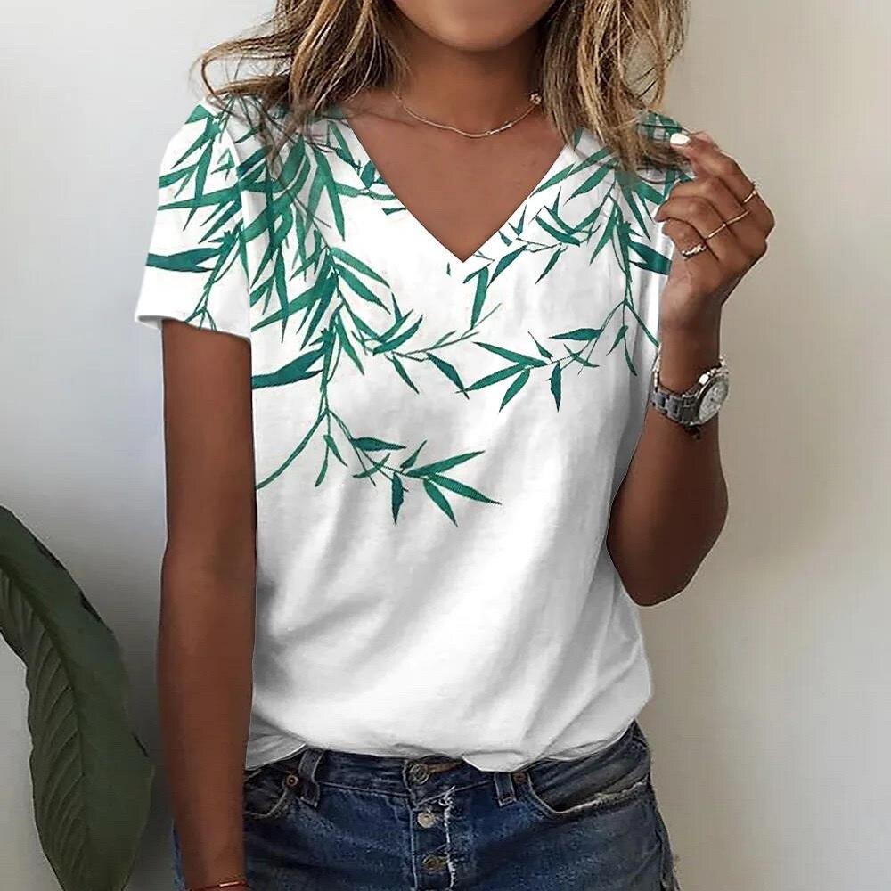 Summer Women Short Sleeve V-neck Oversized T Shirt for Women White Fashion Ladies T-shirt 3d Dragonfly Print Top Casual Clothes