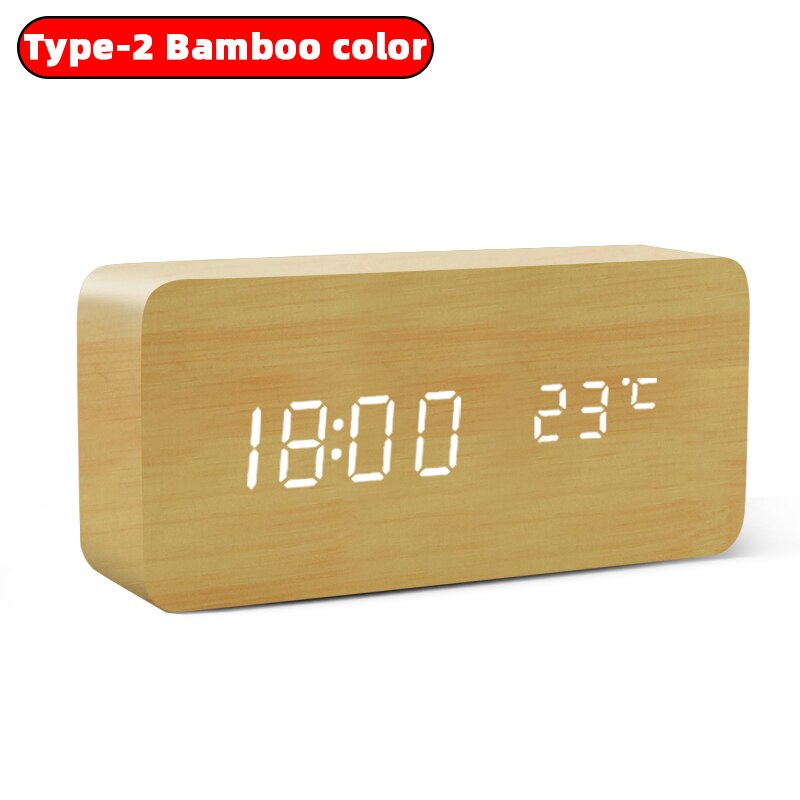 Alarm Clock Table Clock LED Digital Wooden USB/AAA Powered Desk Clock Temperature Humidity Voice Control Electronic Home Decor