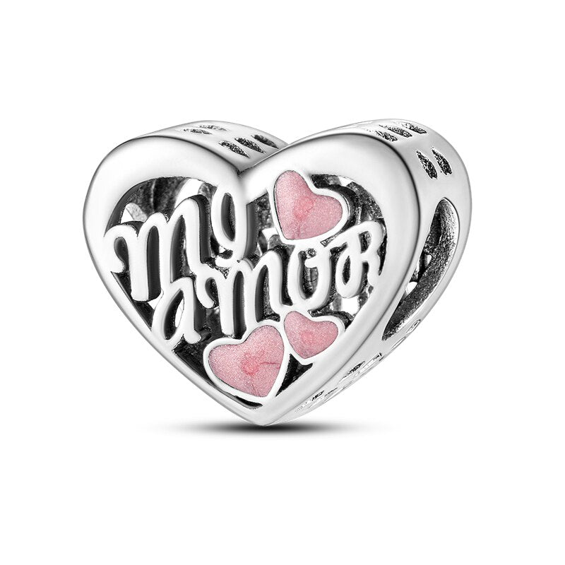 Round Heart Charm Beads For Jewlery Making Fits Pandora Charms 925 Original Bracelet Silver Color Pendant Bead DIY Jewelry