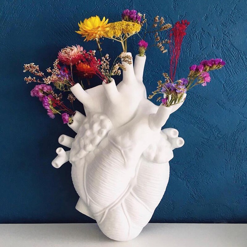 Vase Container Simulation Anatomical Heart-shaped Vase Dried Flower Pot Art Vase Human Statue Desktop Home Decoration Ornaments