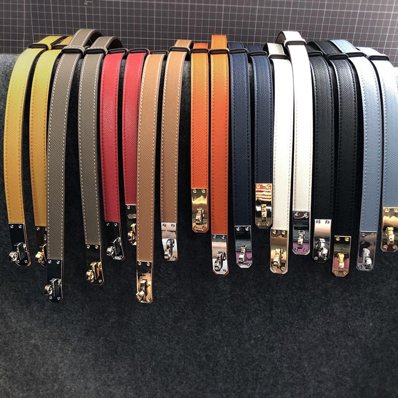 2022 New Luxury Brand High Quality Women Real Leather 1.8cm Width Belts Golden Lock Buckle Dress Jeans Sweater Waistband Belt