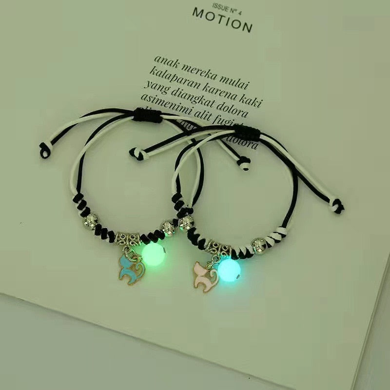 2022 Luminous Cat Star Moon Bracelet Couple Charm Handmade Adjustable Rope Matching Friend Bracelet Infinite Love Jewelry Gifts