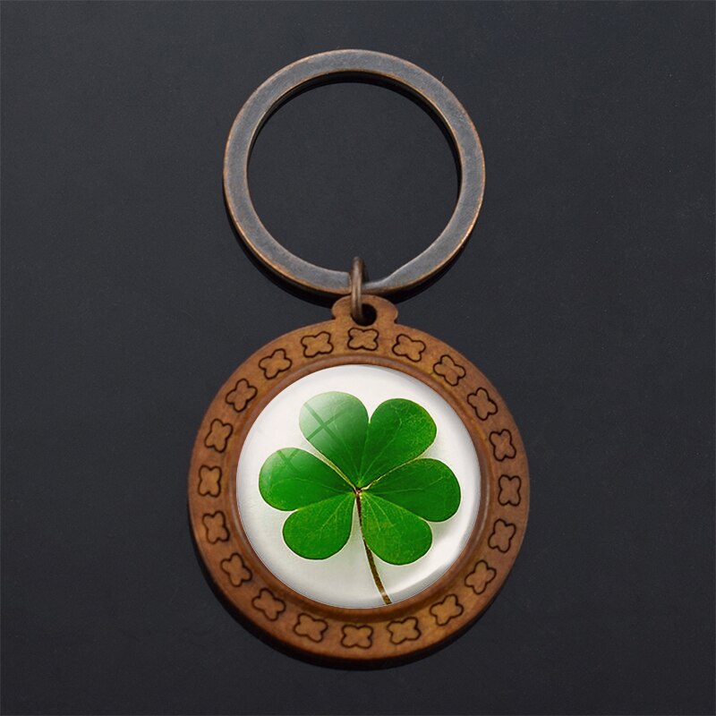 Clover Keychain Four Leaf Clover Glass Ball Double Side Pendant Metal Keyring Lucky Jewelry Gift for Men Dropshipping