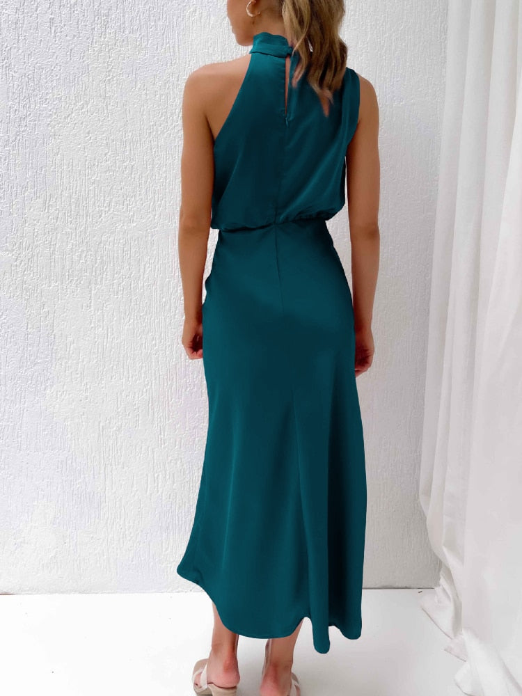 Stain Silk Women Dresses Sexy Evening Party Sleeveless Off Shoulder Bodycon Elegant Maxi Dresses for Women 2023 Summer Wedding