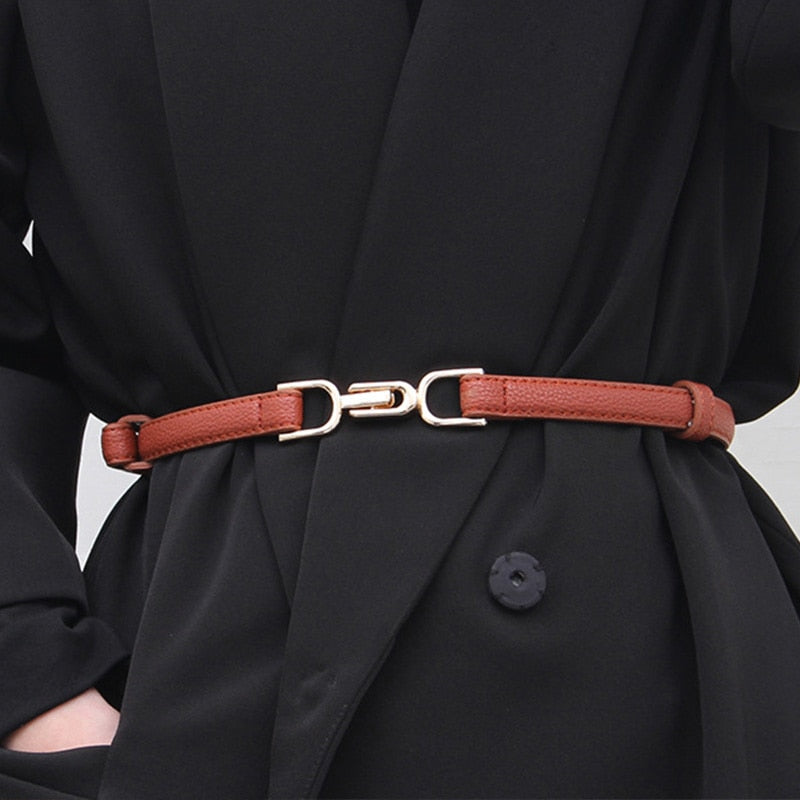 Women Leather Thin Belt Metal Simple Hook Buckle Adjustable Waist Strap For Trouser Dress Brand Designer Decoration Waistband