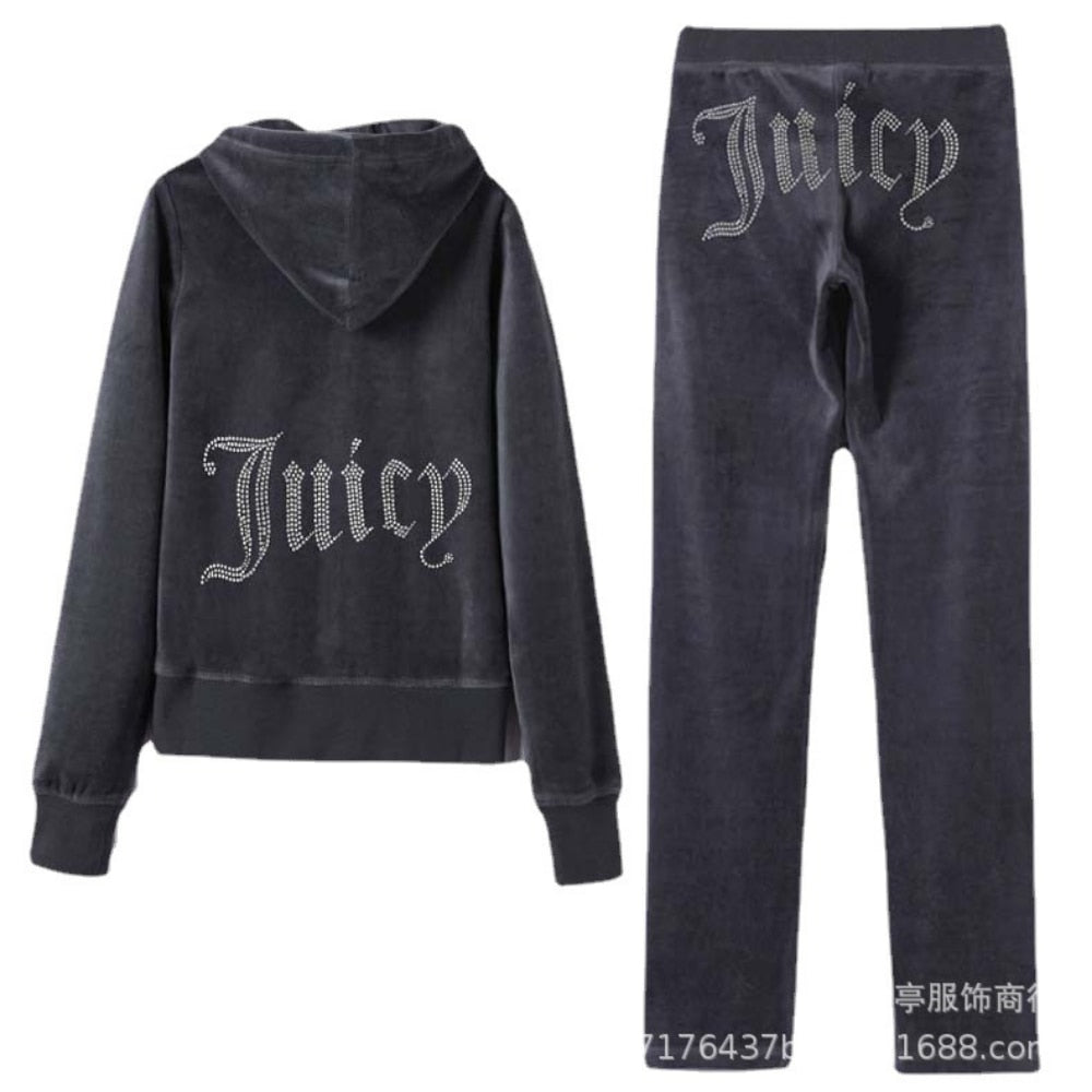 juicy coutoure tracksuit pant sets 100% velvet best quality 1:1 original Tracksuit Hoodie Suit Women Velour Sweatshirt and Pants