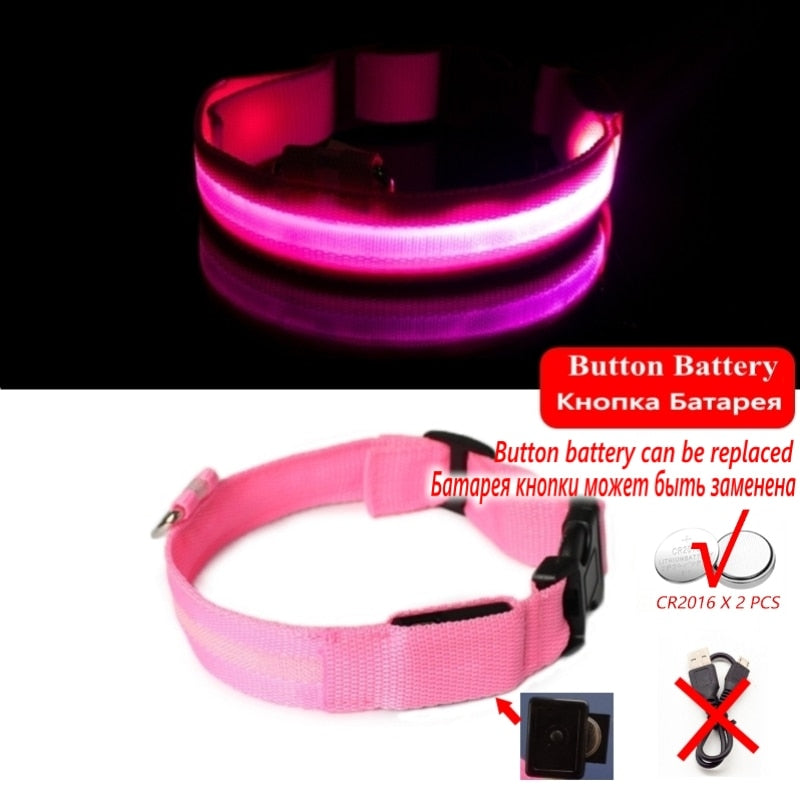 LED Dog Collar Light Anti-lost Collar For Dogs Puppies  Night Luminous Supplies Pet Products Accessories USB Charging/Battery.  Find your Dog if Lost.  Great for dog walking at night time!