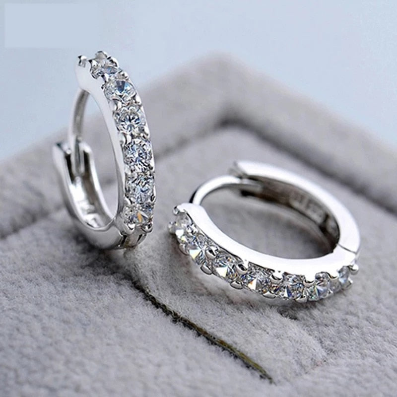 New Trending 925 Silver Needle Earrings for Women Natural Clear Zircon Piercing Stud Earrings Wedding Ear Christmas Gift Jewelry