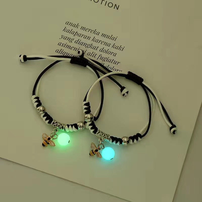 2022 Luminous Cat Star Moon Bracelet Couple Charm Handmade Adjustable Rope Matching Friend Bracelet Infinite Love Jewelry Gifts