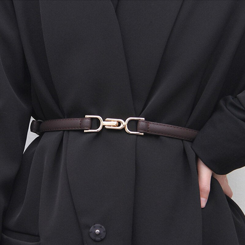 Women Leather Thin Belt Metal Simple Hook Buckle Adjustable Waist Strap For Trouser Dress Brand Designer Decoration Waistband