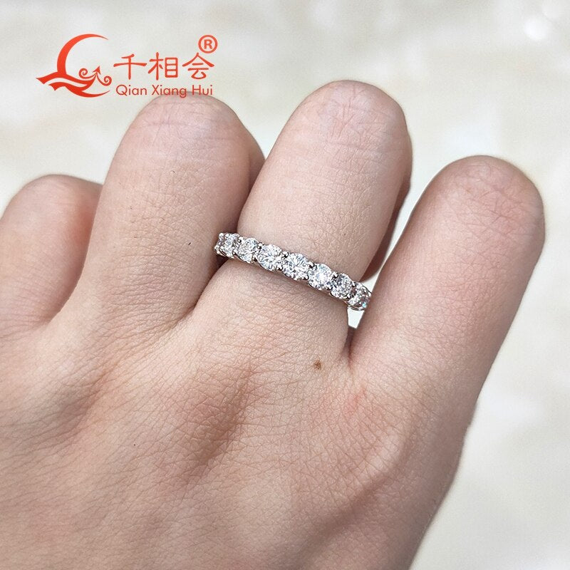 0.1ct 3mm round white moissanite Eternity Band Customizable Specifications ring 925 Sterling Silver Jewelry Rings Engagement